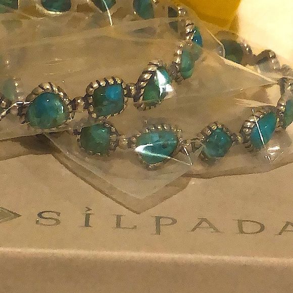 SILPADA Turquoise Pools Sterling Silver Turquoise Bangle Bracelet B3218 NIB - Picture 2 of 9